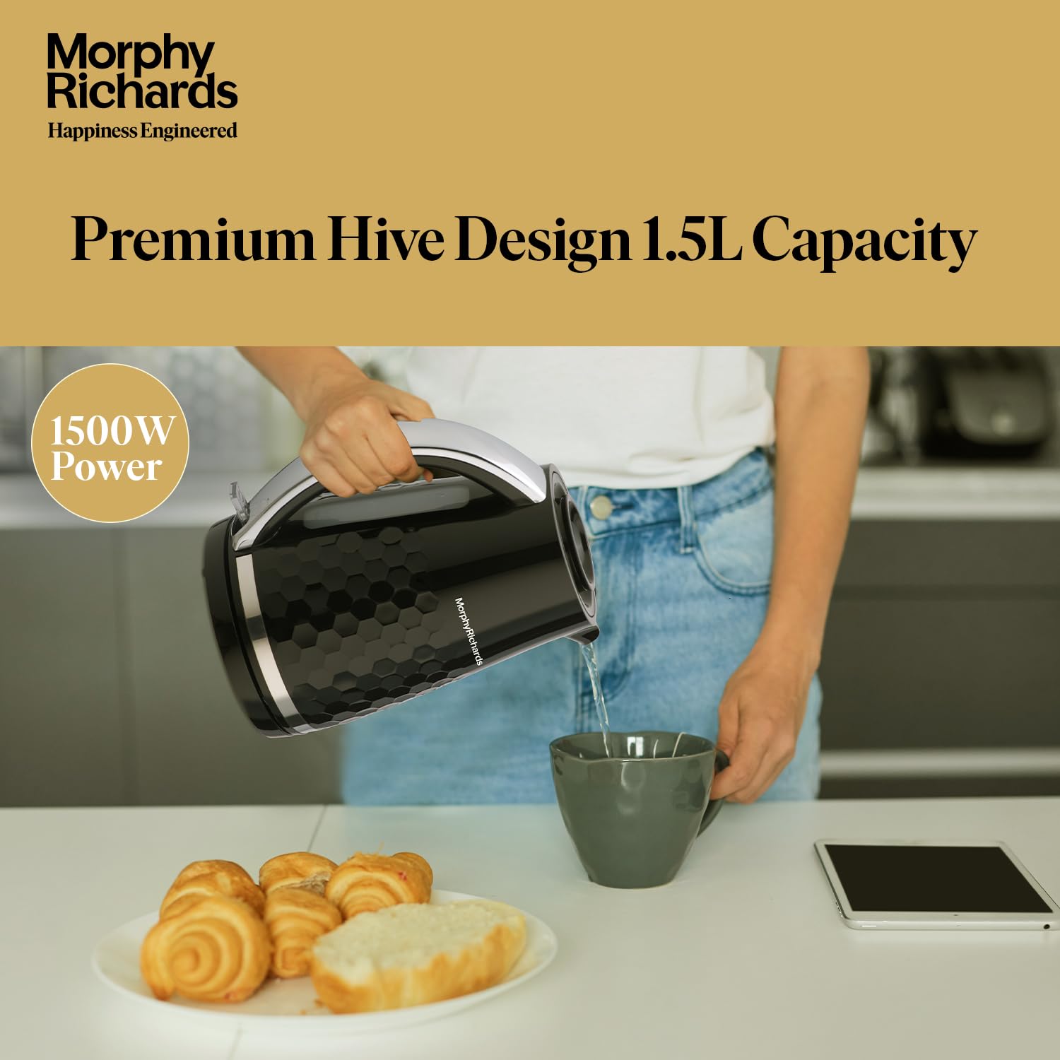 Morphy Richards Plastic Hive Series 1.5L Kettle, 1500 Watt, Black Mahajan Electronics Online