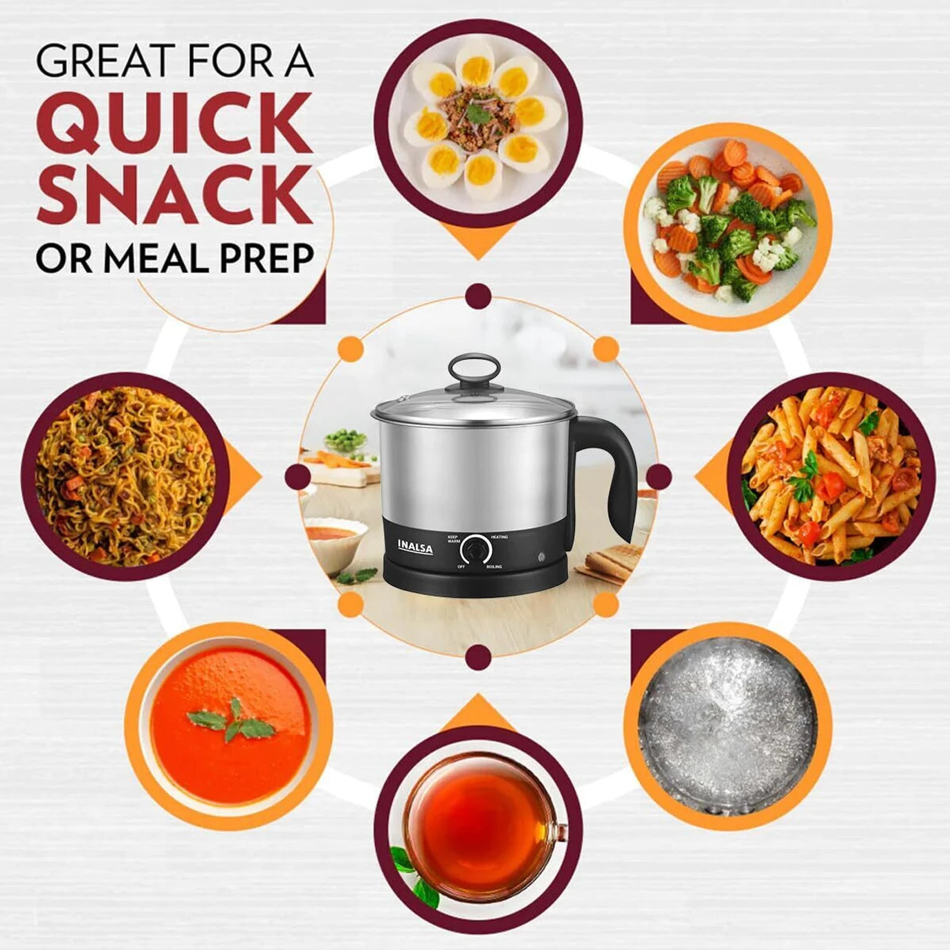 Inalsa Multi Cook Nu Multi Purpose Cooker for Soup Maggi Pasta Noodles Eggs Meals Electric Kettle (1.5 L) INALSA