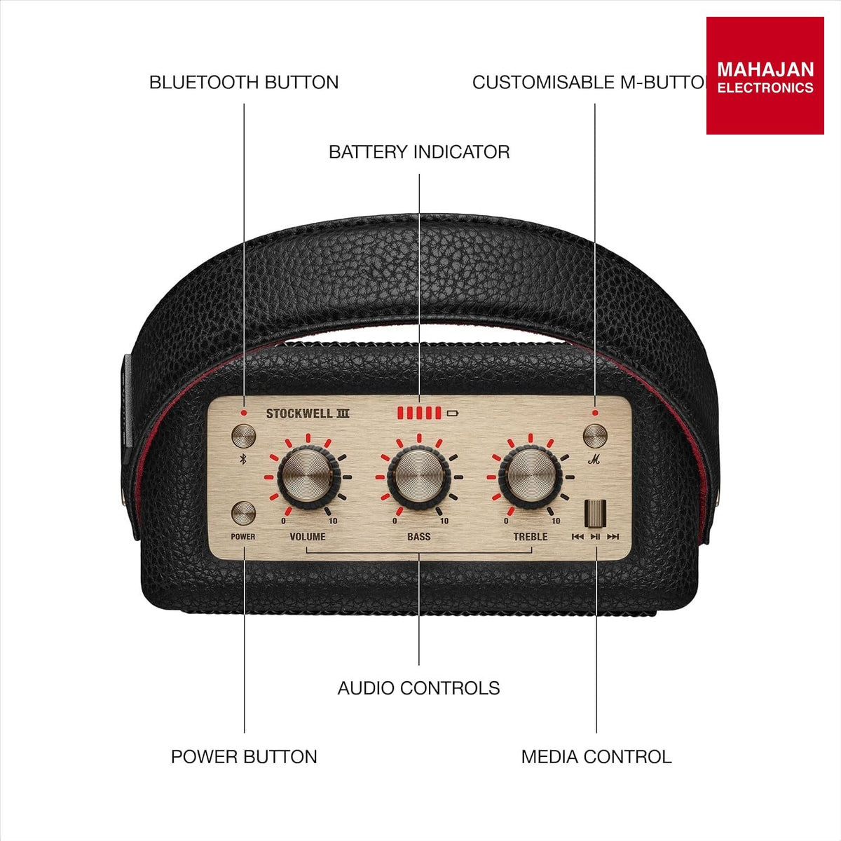Marshall Stockwell III Portable Bluetooth Speaker with 40+ Hours of Playtime, (360° True Stereophonic Sound), IP55 Dust & Water Resistant, M Button for Presets – Mahajan Electronics Online.