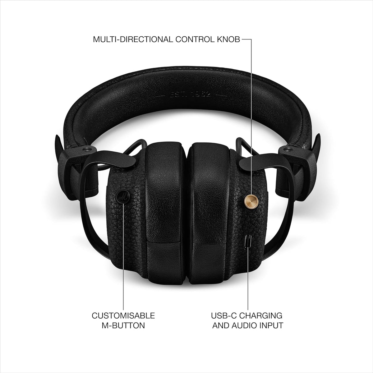 Marshall Milton A.N.C. Wireless On-Ear Headphones with Adaptive Active Noise Cancelling | 80 Hours Wireless Playtime | Durable & Foldable Design for Travel | Spatial Audio - Black Marshall