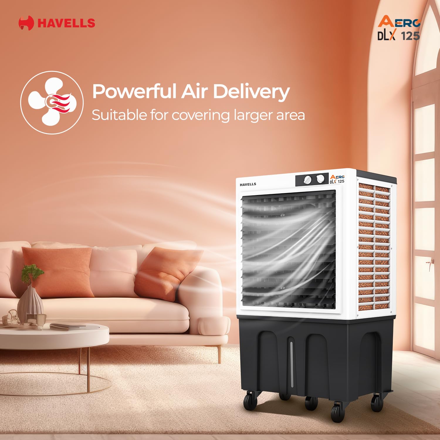 Havells Aero DLX 100L Premium Commercial Air Cooler|Powerful Air-Delivery| 3 Side Honeycomb Pads with Bacteria Shield Technology|Fully Collapsible Louvers|Auto fill function|Double Ball bearing Motor Mahajan Electronics Online