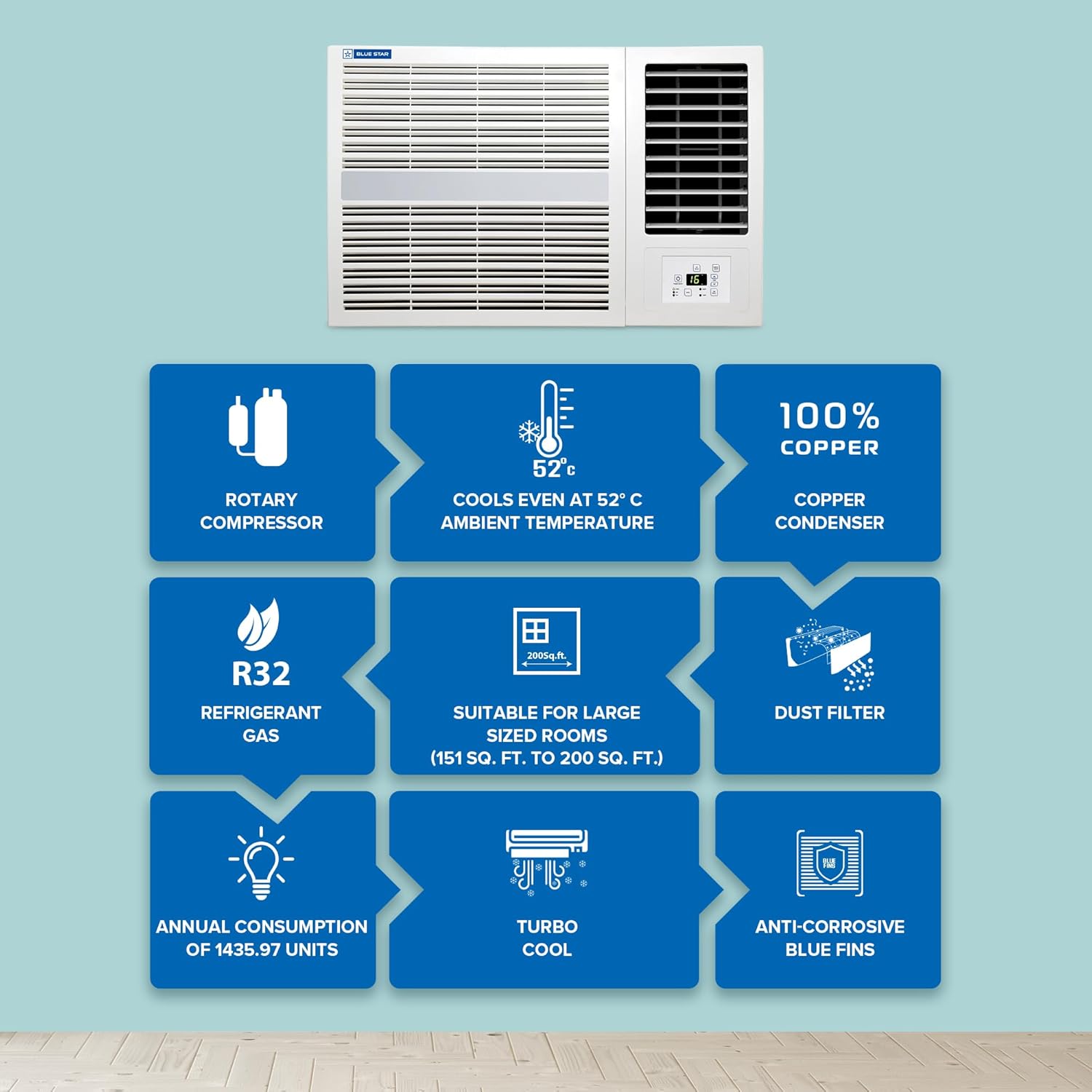 Blue Star WFE324E 2 Ton 2 Star Window AC | Turbo Cool | 100% Copper Condenser | R32 Refrigerant | Fixed Speed