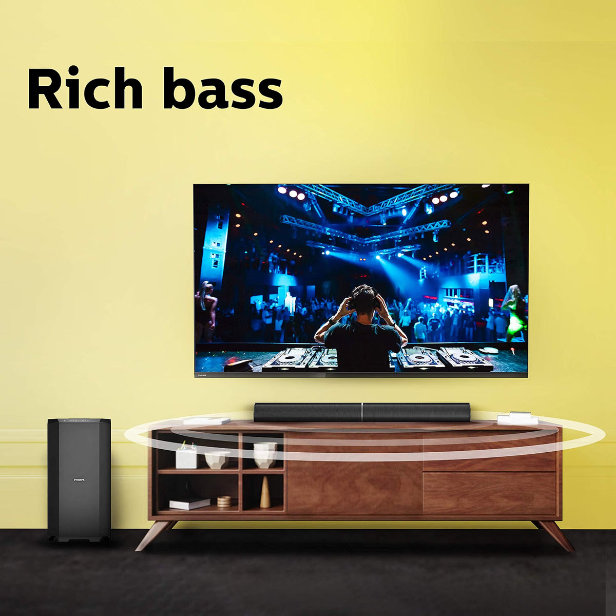 PHILIPS Convertible Soundbar MMS8085B, 2.1 Channelannel with Multipoint-Connectivity Option, USB in, Bluetooth Connectivity 80 Watt, Superior Sound, RiChannel bass (Black) Philips