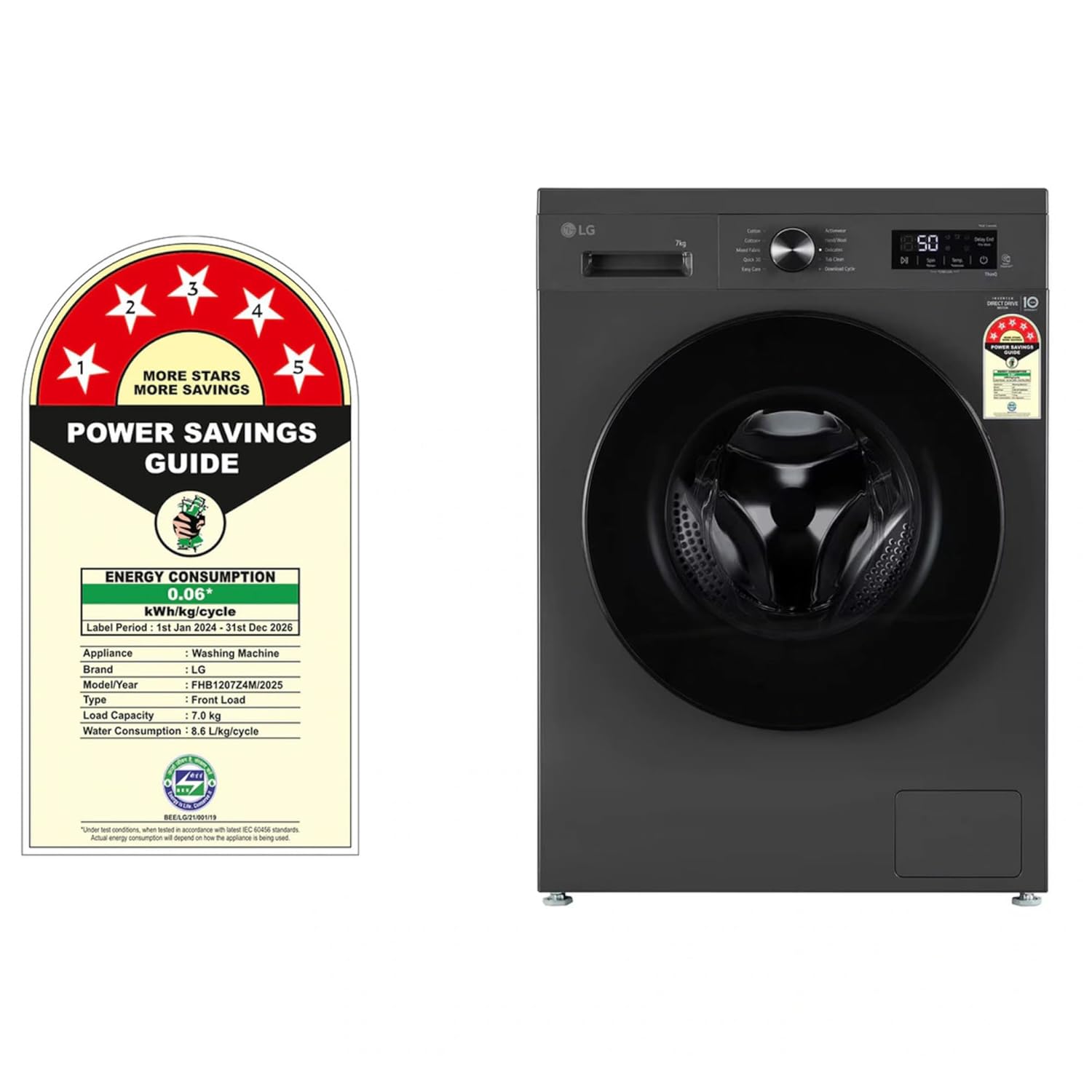 LG FHB1207Z4M 7 Kg 5 Star Inverter Direct Drive Fully Automatic Front Load Washing Machine ( Middle Black) Mahajan Electronics Online