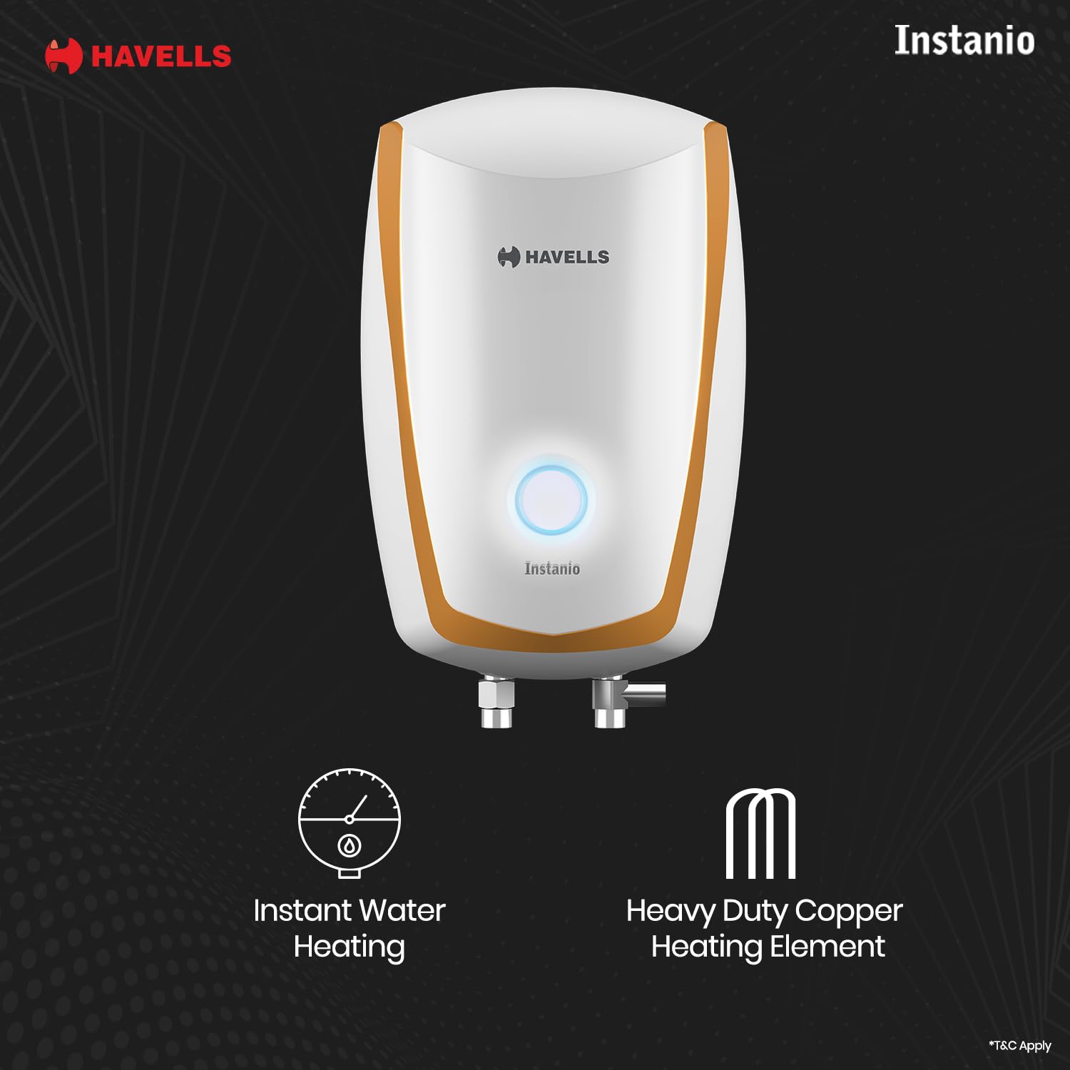 Havells Instanio 3L Instant Water Heater(Geyser)|Temp. Sensing LED Indicator| Rust & Shock Proof Body| ISI Marked|Warranty:5 year on Inner Tank| High Rise Compatible(White Mustard) Mahajan Electronics Online