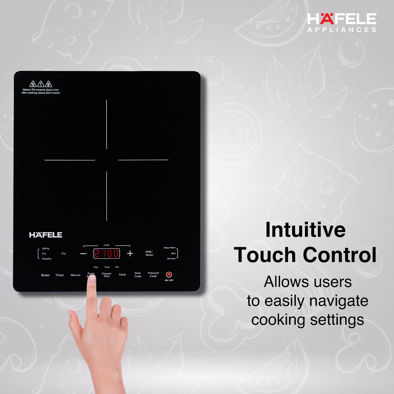Hafele Magnechef Induction Cooktop |2100W High Power | Ceramic Glass Plate | Auto Cook Menus | Intuitive Touch Control | 2 Year Warranty | Black Mahajan Electronics Online