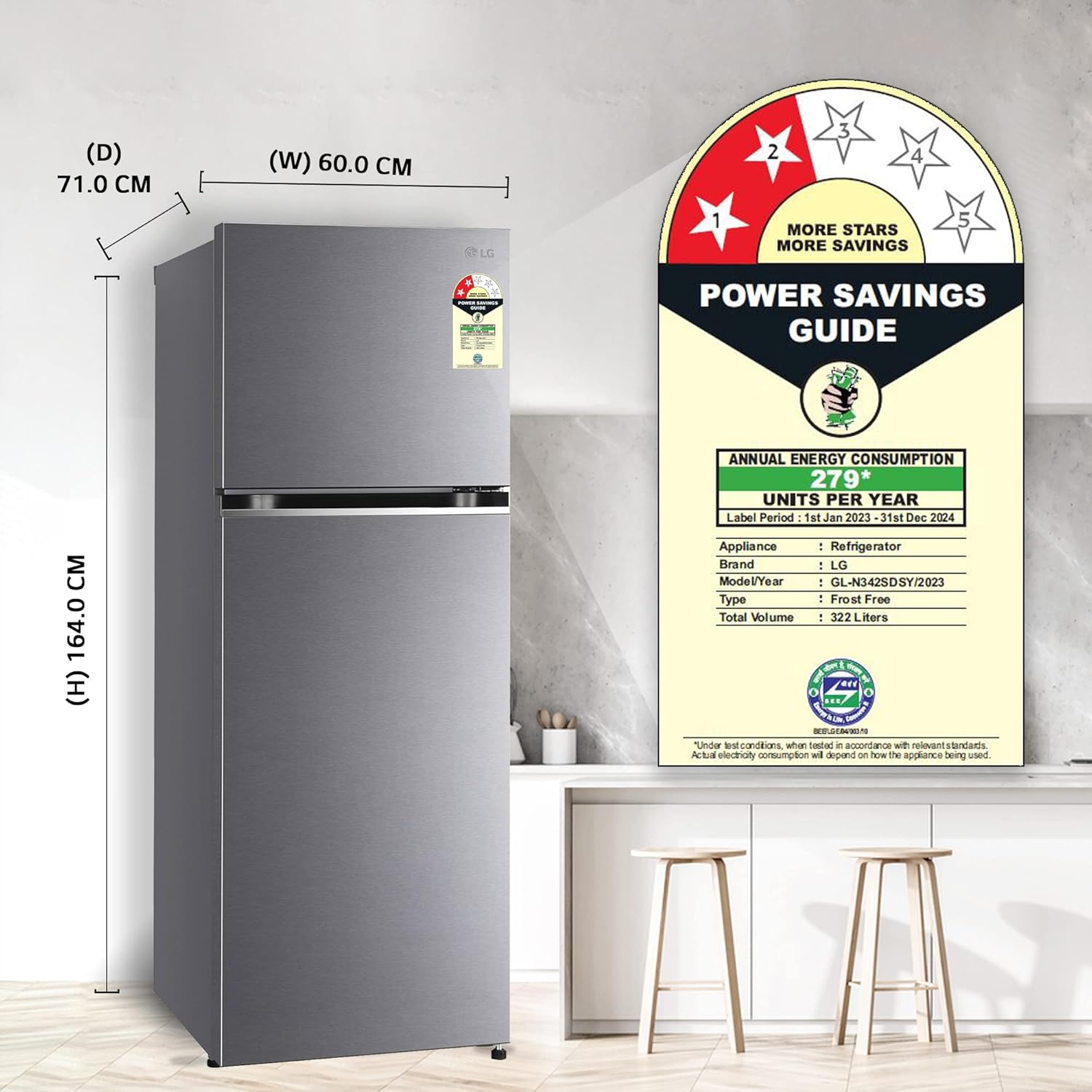 LG GL-N342SDSY 322 L 2 Star Smart Inverter Frost-Free Double Door Refrigerator (2023 Model, Dazzle Steel, Express Freeze) Mahajan Electronics online