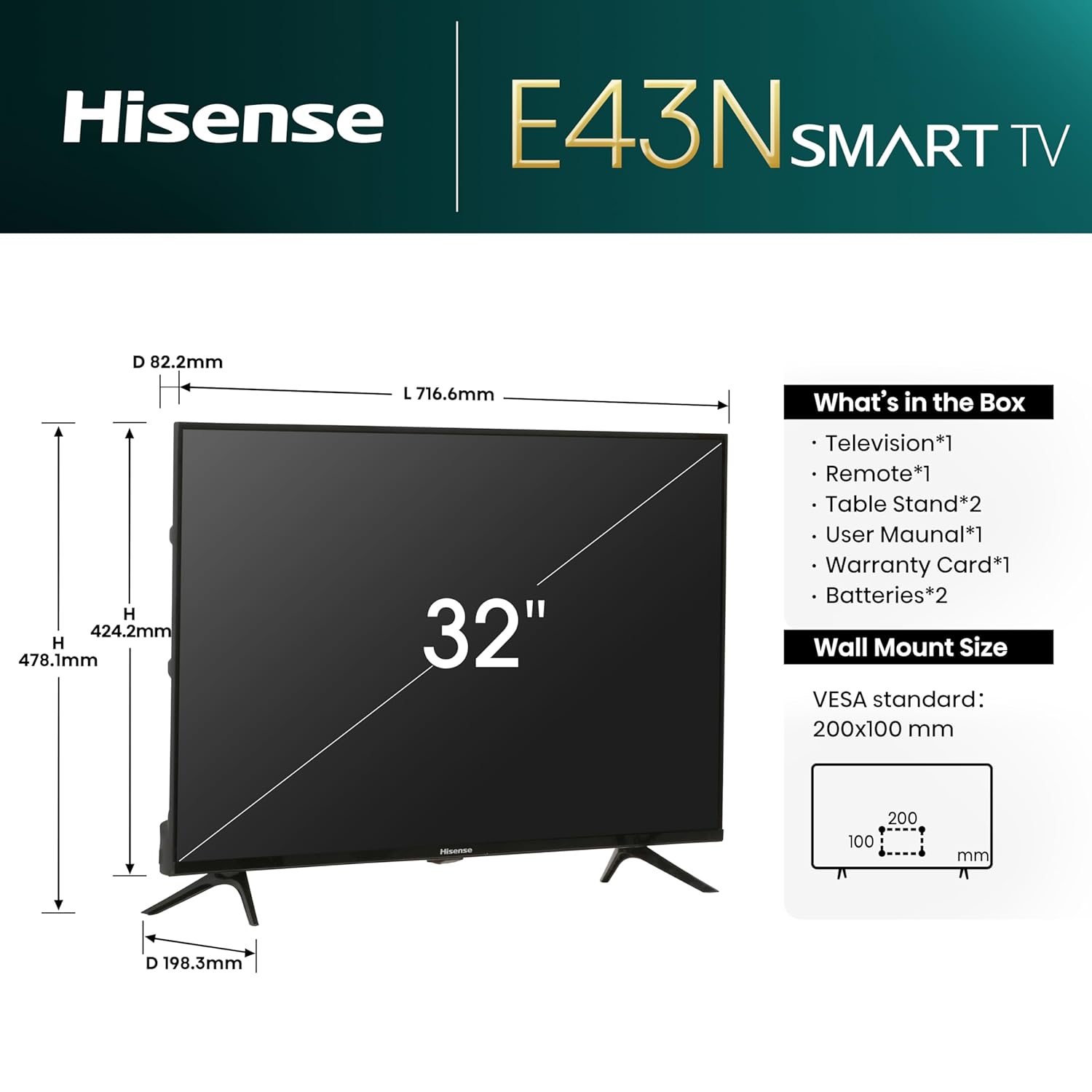 Hisense 32E43N 80 cm (32 inches) E43N Series HD Ready Smart Google LED TV (Black) Mahajan Electronics Online