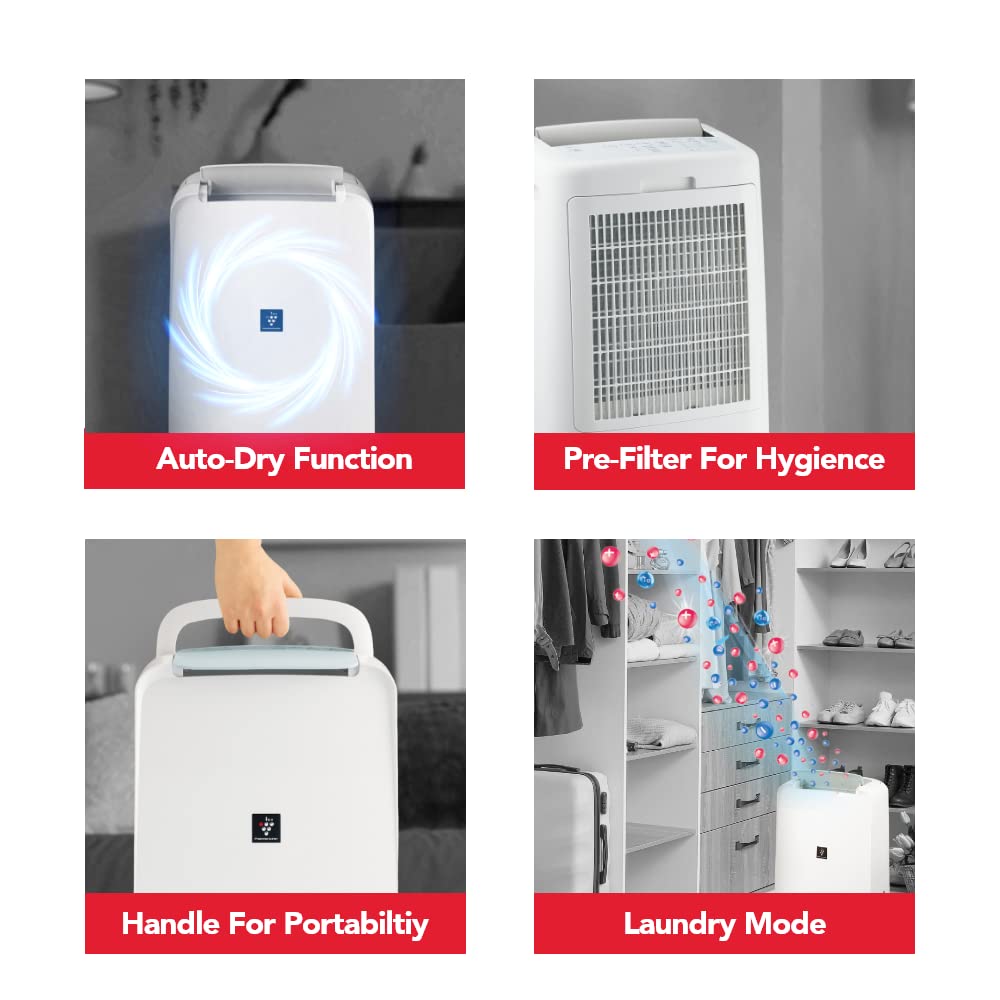 SHARP Electric Home Dehumidifier Machine with PCI Tech DW-P10M-W (fight against mold, virus, fungus). Absorbs moisture I Clothes dryer I 250 ft² I Drain 10L/day - Mahajan Electronics Online