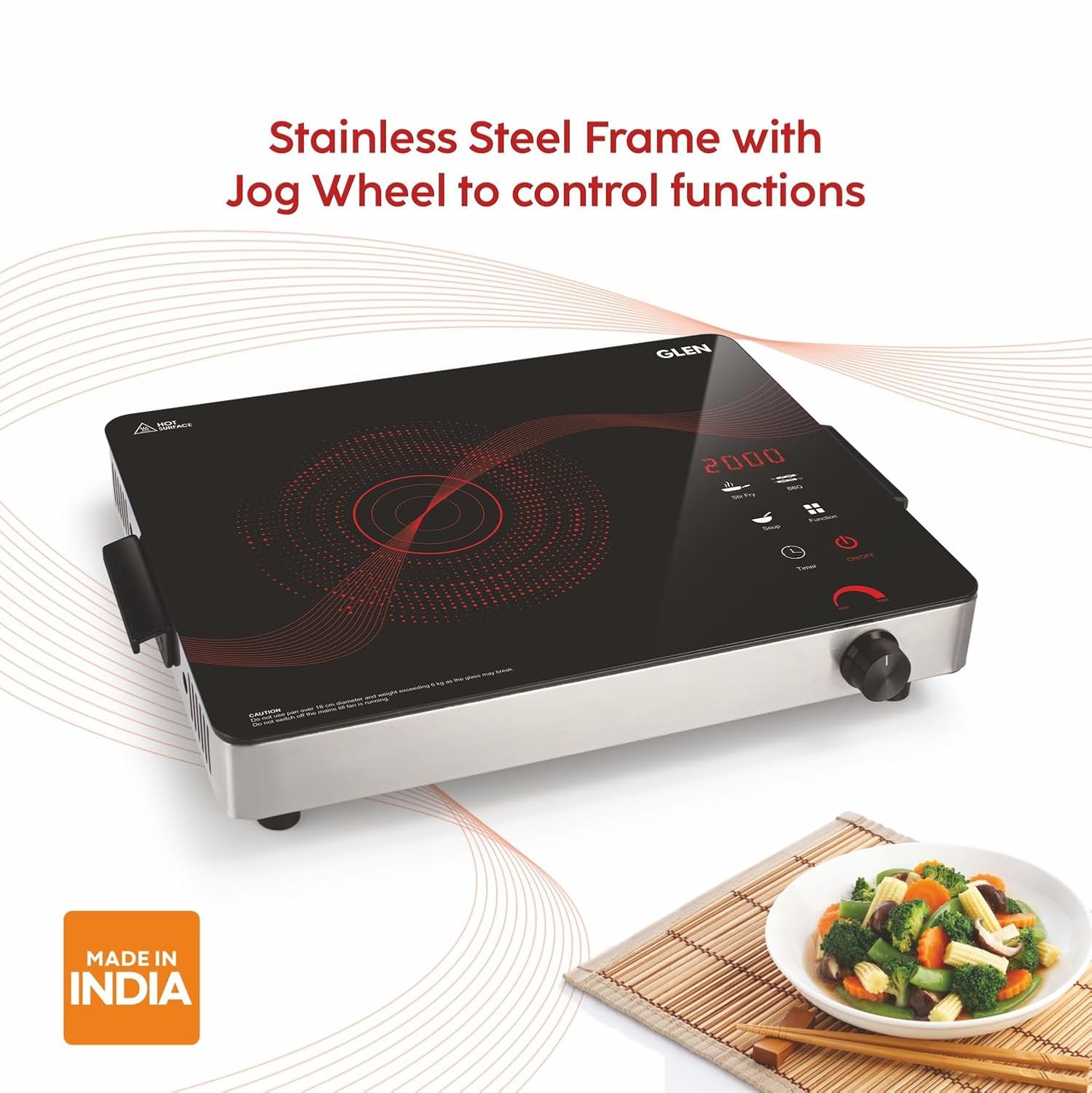 Glen SA3074 Infra 2000W Infrared Cooktop Stove with Grill Rack for Barbecue, Crystal Glass Plate, Digital Display, 3 Preset Cooking Modes, Touch Control, Infrared Hot Plate Mahajan Electronics Online