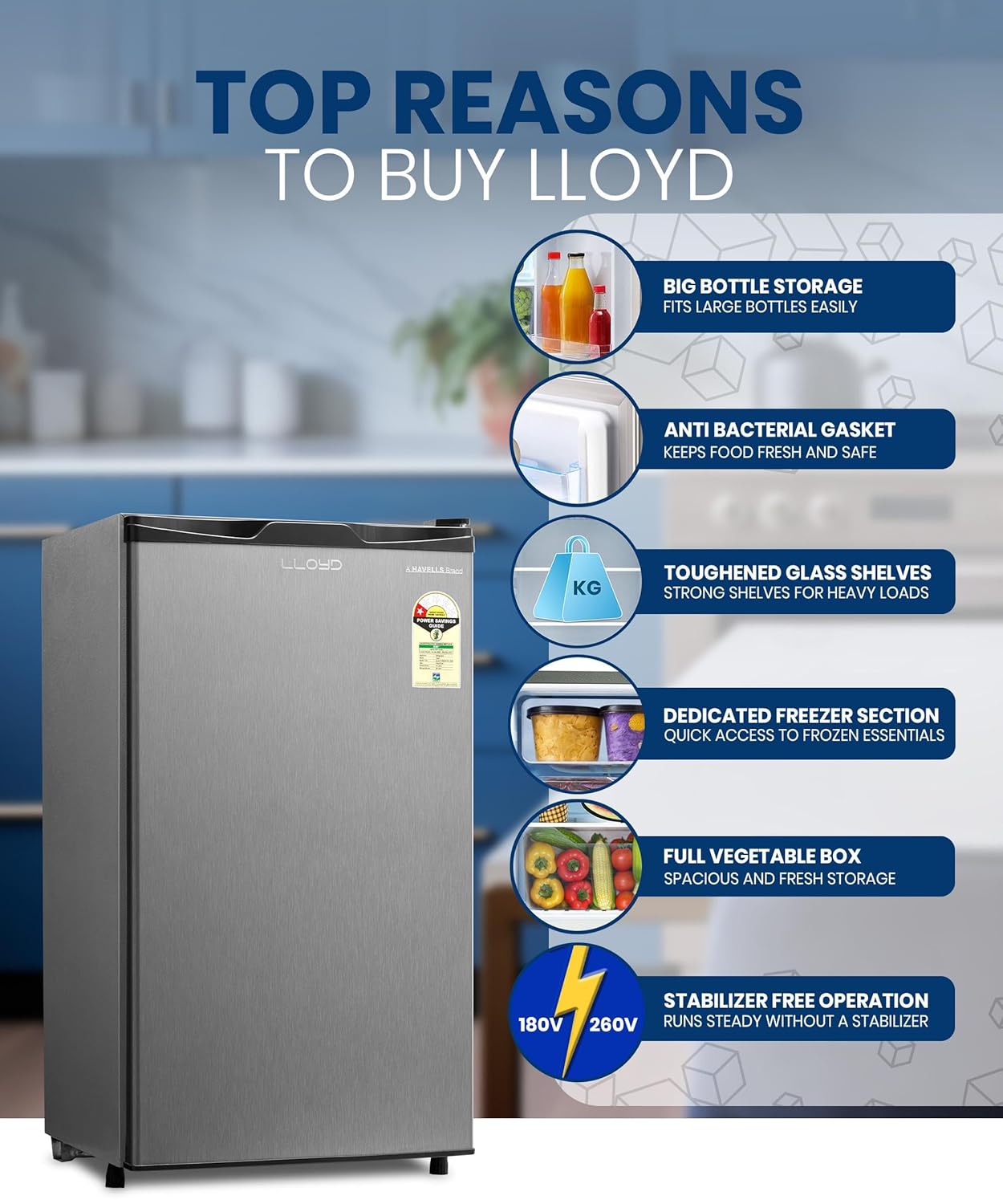 Lloyd GLDE111NMGCF 92 L Direct Cool Single Door 1 Star Refrigerator with Dedicated Freezer Section Big Bottle StorageFull Vegetable Box (Grey Metallic) Mahajan Electronics Online