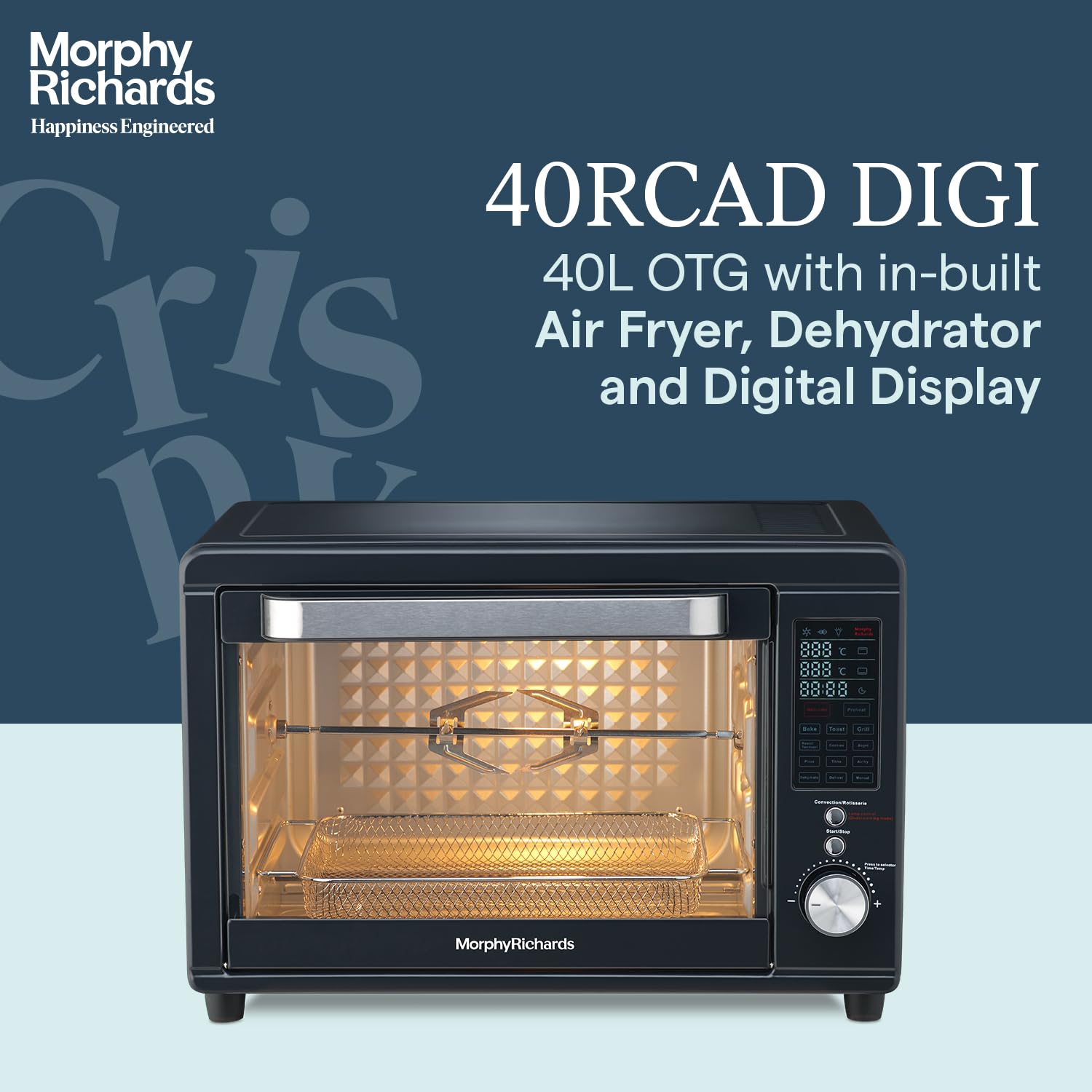 Morphy Richards 40RCAD Digi with Air Fryer Digital Otg Oven For Kitchen|40 Litre Oven Toaster Griller W/ 13 Preset Menu|Rotisserie,Convection W/In-Built Air-Fryer & Dehydrator Function|2-Yr Warranty By Brand|Deep Blue-2000W Mahajan Electronics Online