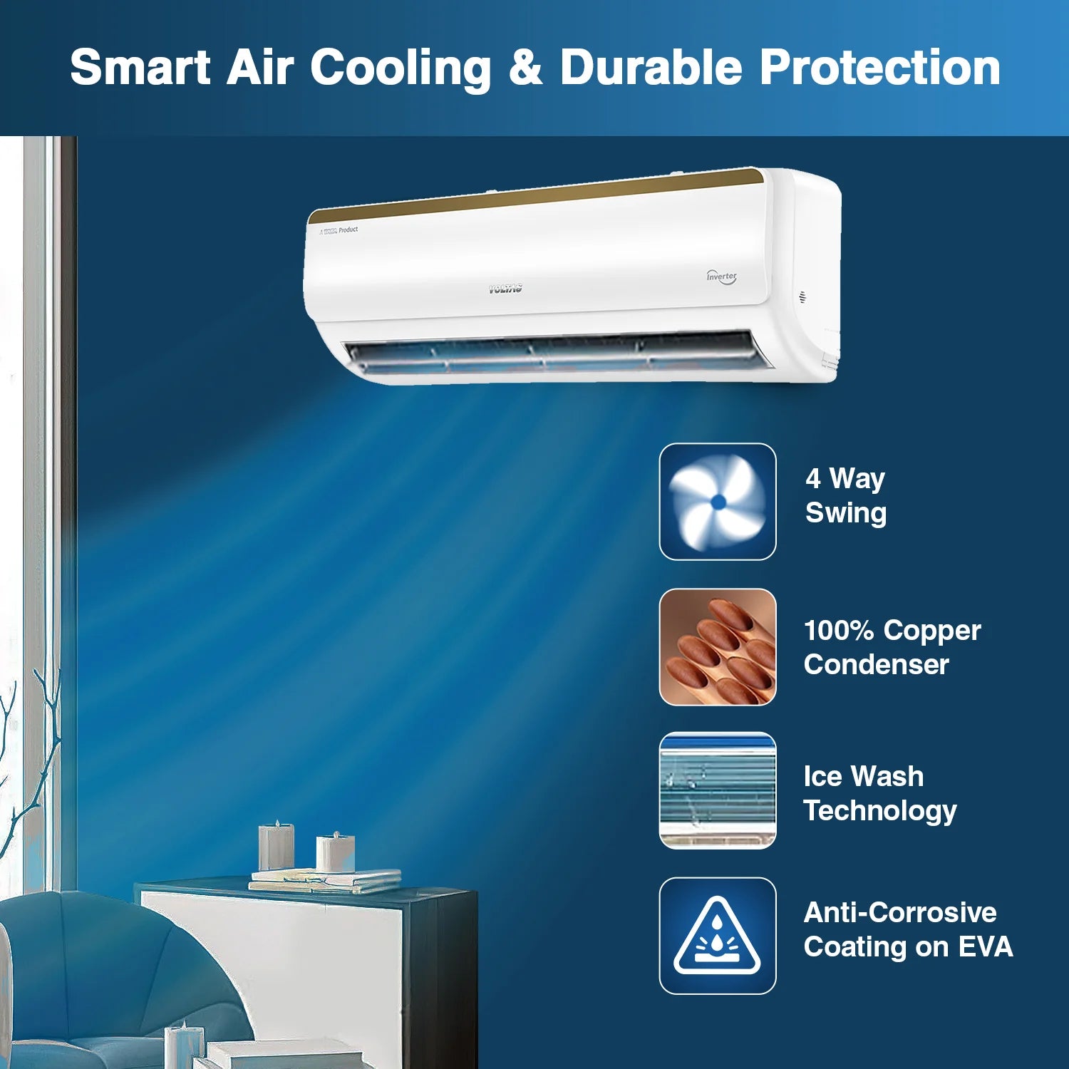 Voltas Inverter AC, 1 Ton 3 star - 123Inv Vertis Elite Gold Copper Condenser | Turbo Mode | R32 Refrigerant Mahajan Electronics ONline