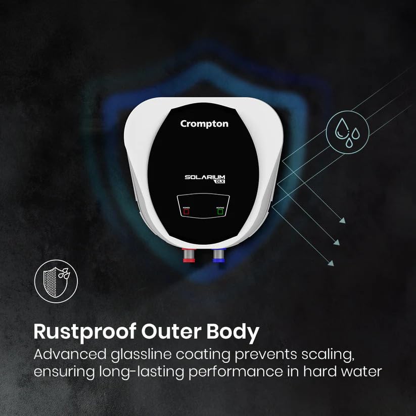 Crompton Solarium DLX 25L Storage Water Heater | 2000W Heating | Glass Lined Tank | Smart Shield Corrosion Protection | 3-Level Safety | White Crompton