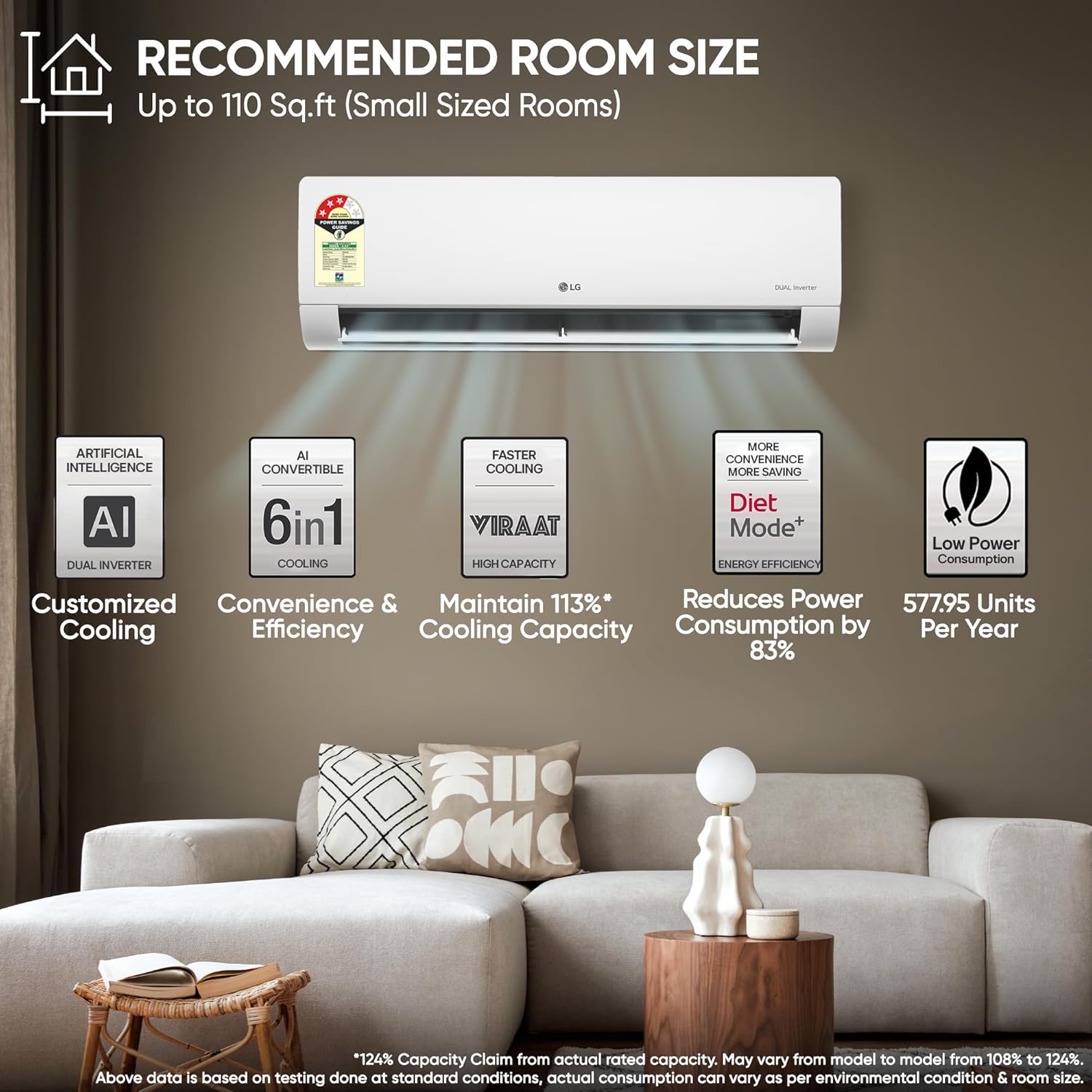 LG US-Q14ENZE 1 Ton 5 Star Dual Inverter Split AC (Copper, AI Convertible 6-in-1 Cooling, Faster Cooling & Energy Saving, 4 Way Air Swing, HD Filter with Anti-Virus Protection, Viraat Mode, White) Mahajan Electronics Online