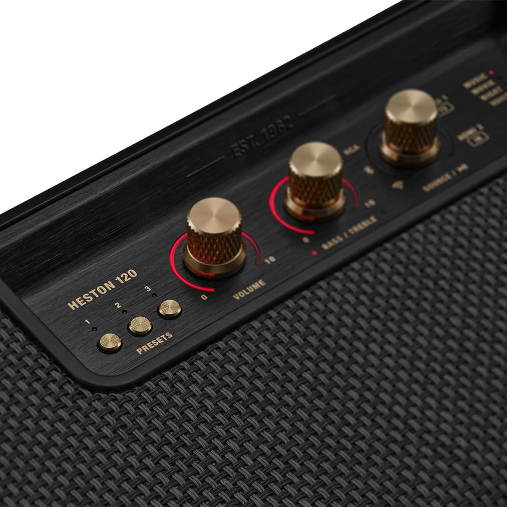 Marshall Heston120 soundbar with Dolby Atmos & DTS:X, Wired & Wireless Subwoofer Connectivity – Dual HDMI, RCA, Bluetooth, WiFi, Google Cast, Spotify, Airplay2 Mahajan Electronics Online
