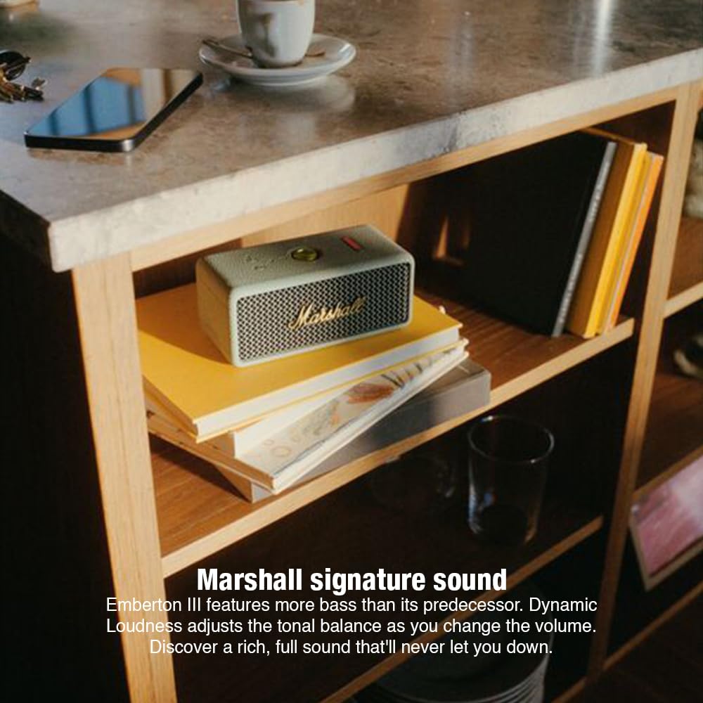 Marshall Emberton III Compact Portable Bluetooth Speaker with 32+ Hours of Playtime, (360° Sound), Dust & Waterproof (IP67) – Sage. Marshall