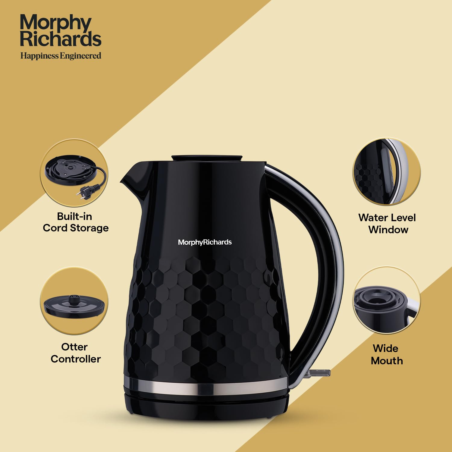 Morphy Richards Plastic Hive Series 1.5L Kettle, 1500 Watt, Black Mahajan Electronics Online