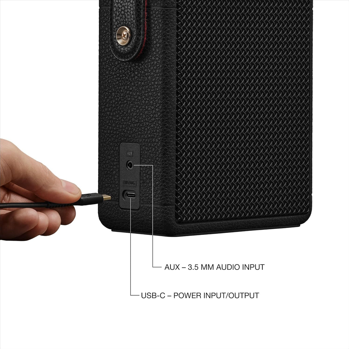 Marshall Stockwell III Portable Bluetooth Speaker with 40+ Hours of Playtime, (360° True Stereophonic Sound), IP55 Dust & Water Resistant, M Button for Presets – Mahajan Electronics Online.