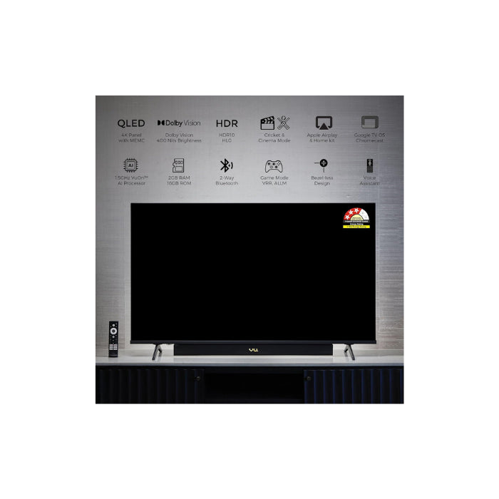 VU 43VIBE-DV 43 Inch 4K QLED Google TV with Dolby Vision, Atmos, 88W Soundbar, HDMI 2.1 & MEMC – Bezel-Less Smart LED TV with 3 Year Warranty Mahajan Electronics Online
