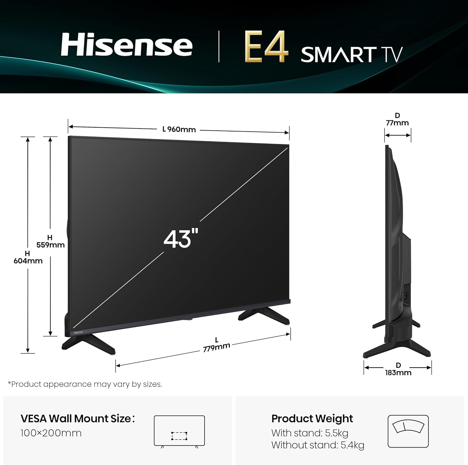 Hisense 43E4Q 43 inch Smart TV FHD 4K E4Q-Natural Colour Enhancer,High Contrast,Share to TV,Dual Band Wi-Fi, Game Mode, Eye Care Mode,Youtube, Netflix, Shahid Mahajan Electronics Online