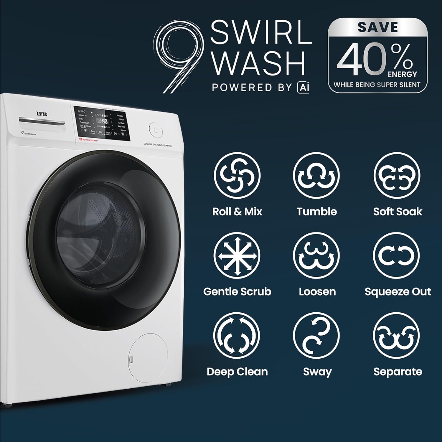 IFB SENATOR GXN 8012 CMS 8 Kg 5 Star, DeepClean® Technology, AI Powered, WiFi, Fully Automatic Front Load Washing Machine ( PowerSteam®, 9 Swirl, Steam Refresh, Inbuilt Heater, Eco Inverter, Grey)