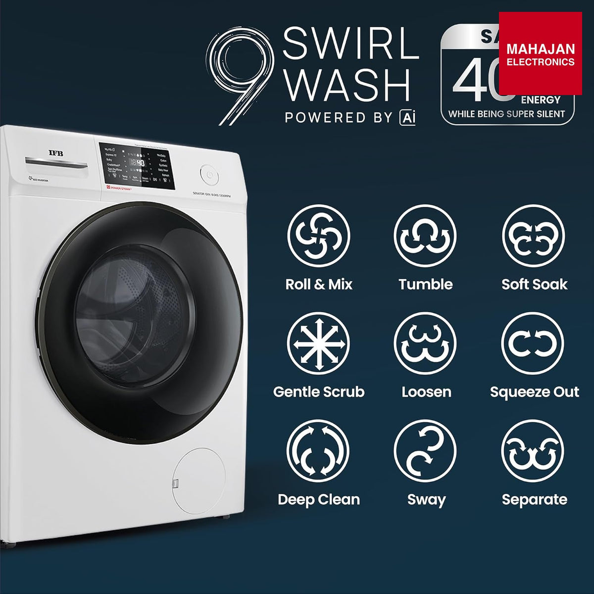 IFB SENATOR GXN 8012 CMS 8 Kg 5 Star, DeepClean® Technology, AI Powered, WiFi, Fully Automatic Front Load Washing Machine ( PowerSteam®, 9 Swirl, Steam Refresh, – Mahajan Electronics Online.