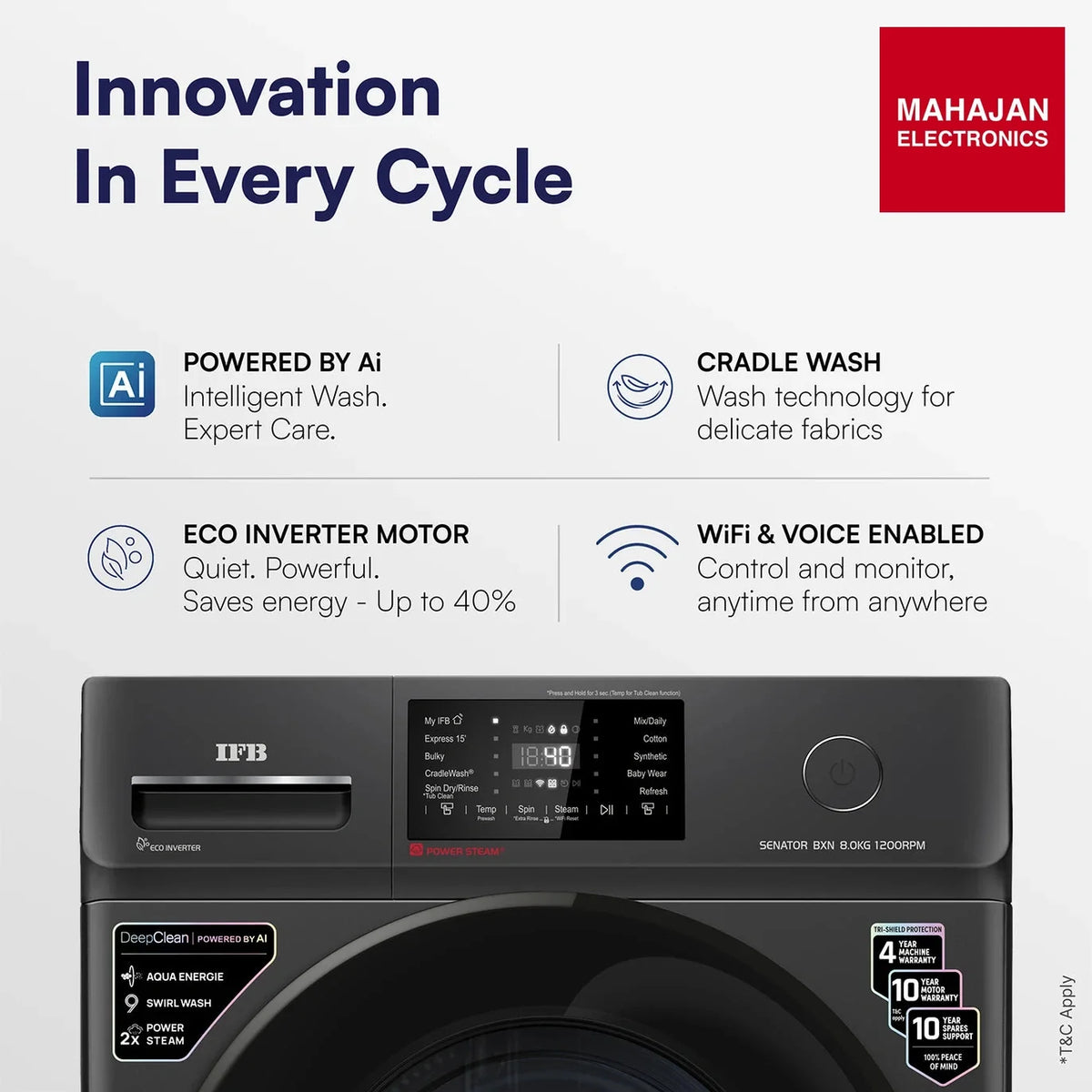 IFB SENATOR BXN 8012 CMS 8 Kg 5 Star AI Powered Front Load Washing Machine | WiFi | PowerSteam® | Steam Refresh | Eco Inverter | Black – Mahajan Electronics Online.