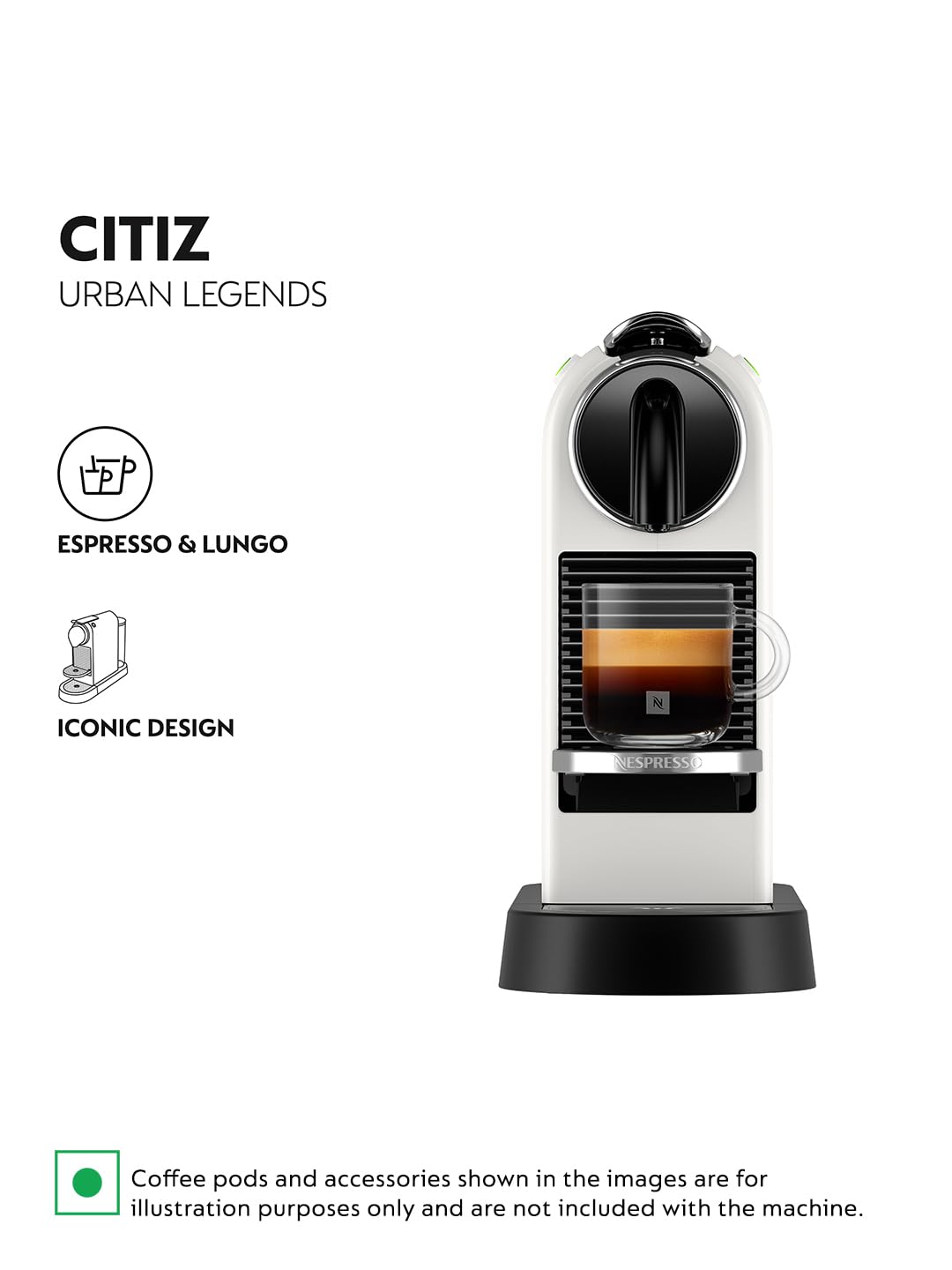 Nespresso CitiZ Coffee Machine (White)|One-Touch Brewing|40ml Espresso & 110ml Lungo |Coffee Machine for Home Nespresso