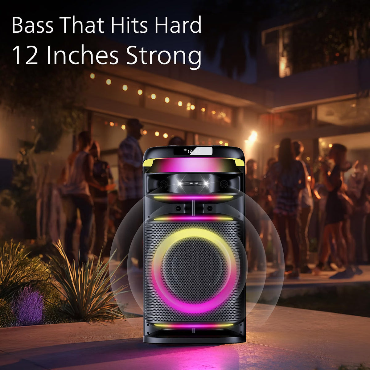 PHILIPS TAX3004 300W Bluetooth Party Speaker with 2 Free Wireless Mic, Powerful Sound, Deep Bass, RGB Lights, LED Display, Portable Loudspeaker with USB, AUX, DJ Party Effects for House Party Philips