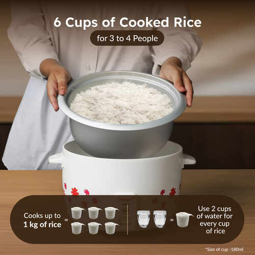 Prestige PRWO 1.8 L 700 W Electric Rice Cooker with Cool-Touch Body & Detachable Power Cord, White Prestige