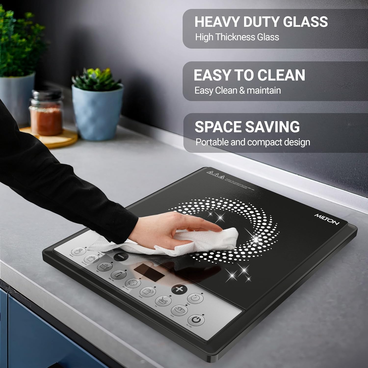 Milton Euroline Elio 16.0 Portable Induction Cooktop (1600W) | LED Display | 5KV Surge Protection | Timer & Preset Menu | Child Lock | Model HICPB16.0 Mahajan Electronics