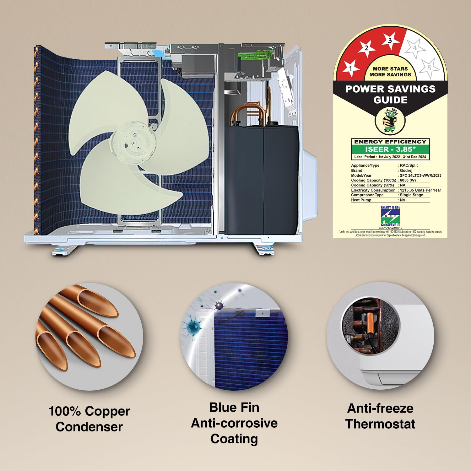 Godrej SFC 24LTC3-WWR 2 Ton 3 Star, 4-Way Air Swing, Fixed Speed Split AC (Copper, Anti-Dust Filter, AC 2T White) Mahajan Electronics Online