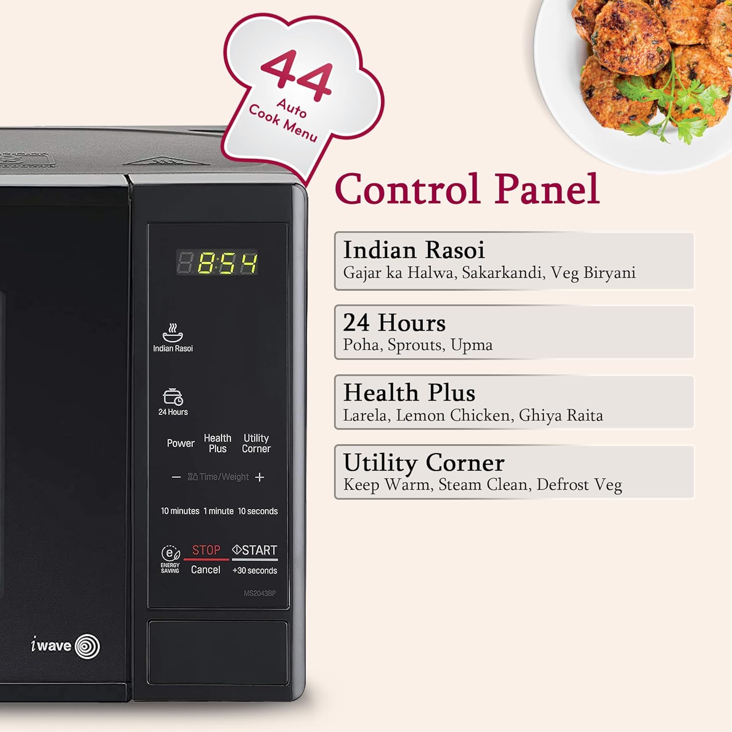 LG 20 L Solo Microwave Oven (MS2043BP, Black, Health plus Menu, I-Wave Technology, Indian Cuisine, Even Reheat & Defrost, Auto Cook Menu, Anti-Bacterial Cavity & Steam Clean) Mahajan Electronics Online