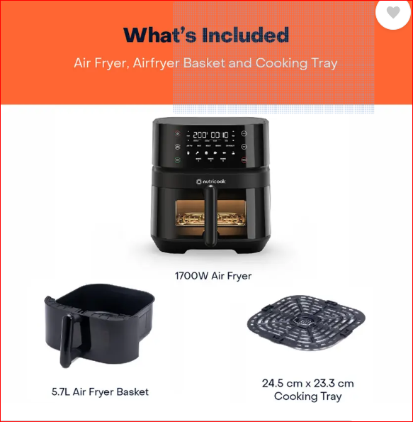 Nutricook NC-AF357VIN Air Fryer 3 VISION Digital Control Panel Display, 10 Preset Programs Air Fryer (5.7 L) Mahajan Electronics Online