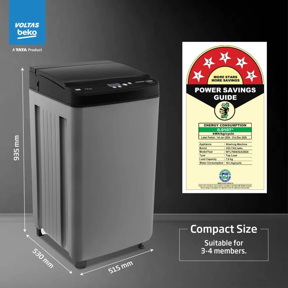 Voltas Beko WTL7004UEA/SPBPOD 7 Kg 5 Star Fully Automatic Top Load Washing Machine with Double Waterfall | 4 Wash Programs | Purestream Pulsator Mahajan Electronics Online