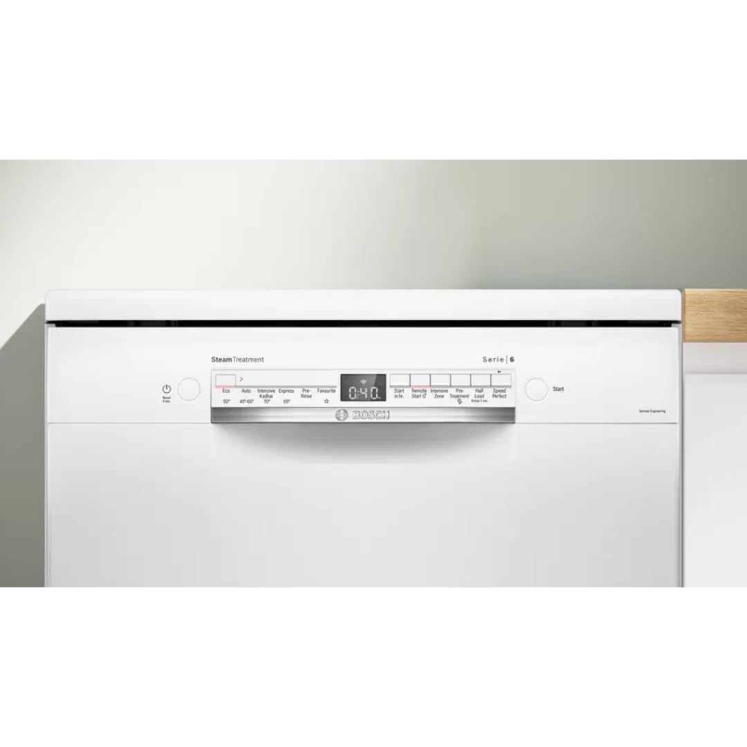 Bosch 14 Place Settings Dishwasher (SMS6IKW01I, Free-Standing, 60 cm, White, Home Connect, EcoSilence Drive, Intensive Kadhai Wash, Inverter Motor) Mahajan Electronics Online