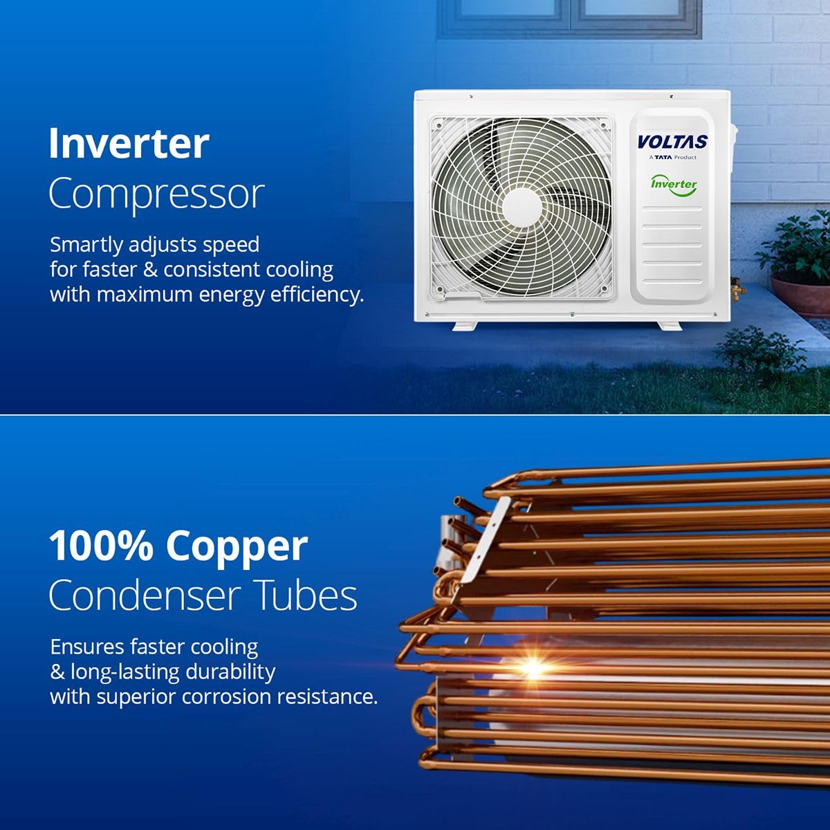 Voltas 183Inv VECTRA ZENITH SILVER 1.5 Ton 3 Star Inverter Split AC – 6-in-1 Adjustable Mode, Copper Coil, Anti-Dust Filter, High Ambient Cooling Mahajan Electronics Online