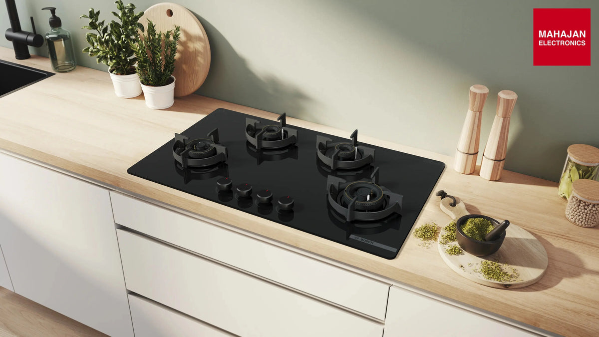 Bosch PNH9O6G20I Series 6 Gas hob 90 cm Tempered glass, Black – Mahajan Electronics Online.