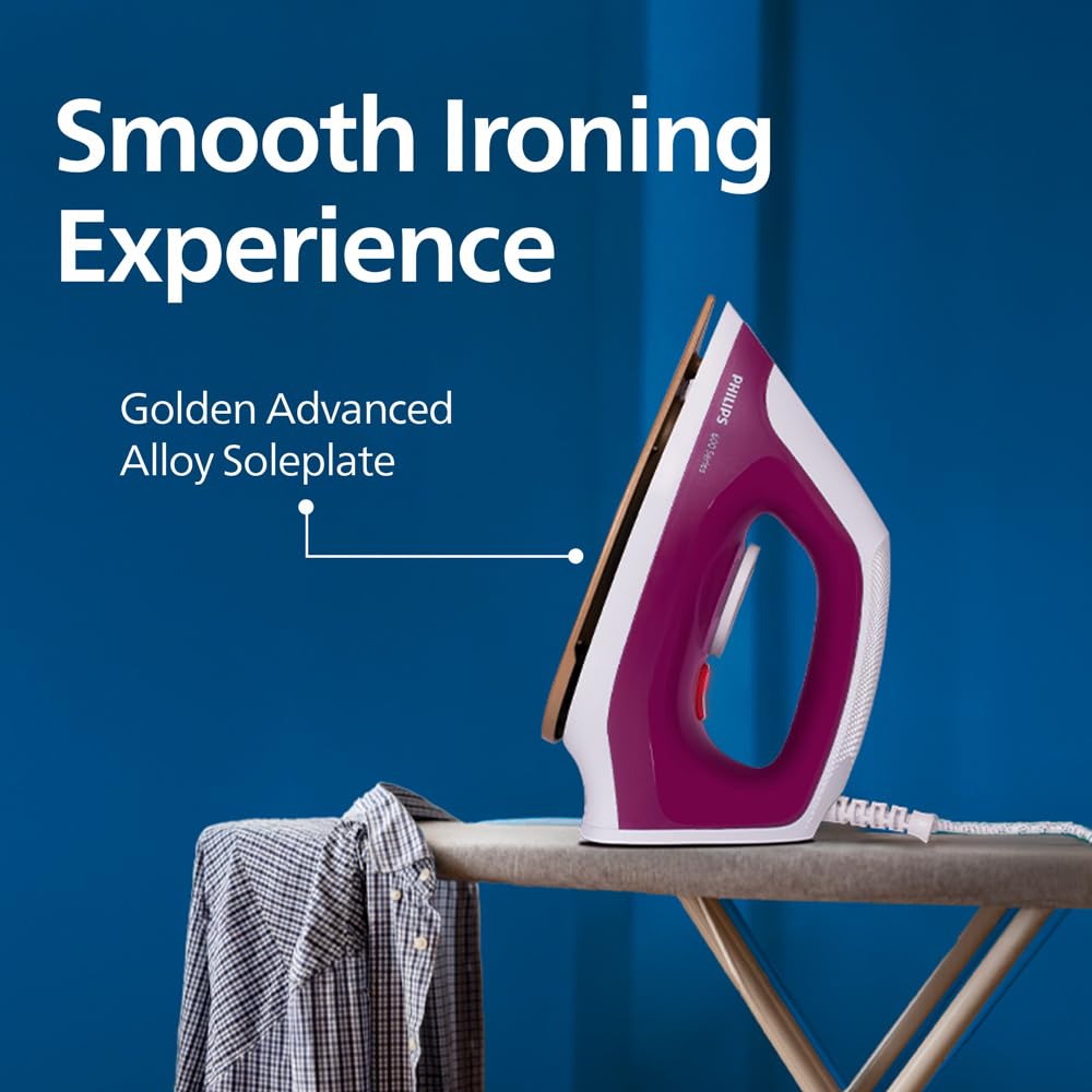 Philips Dry Iron DST0610/30 with 3 year warranty (World No.1 Ironing Brand) Powerful 1000 Watts for Fast heat up & Golden Advanced Alloy Soleplate with Uniform Heat Distribution Mahajan Electronics Online