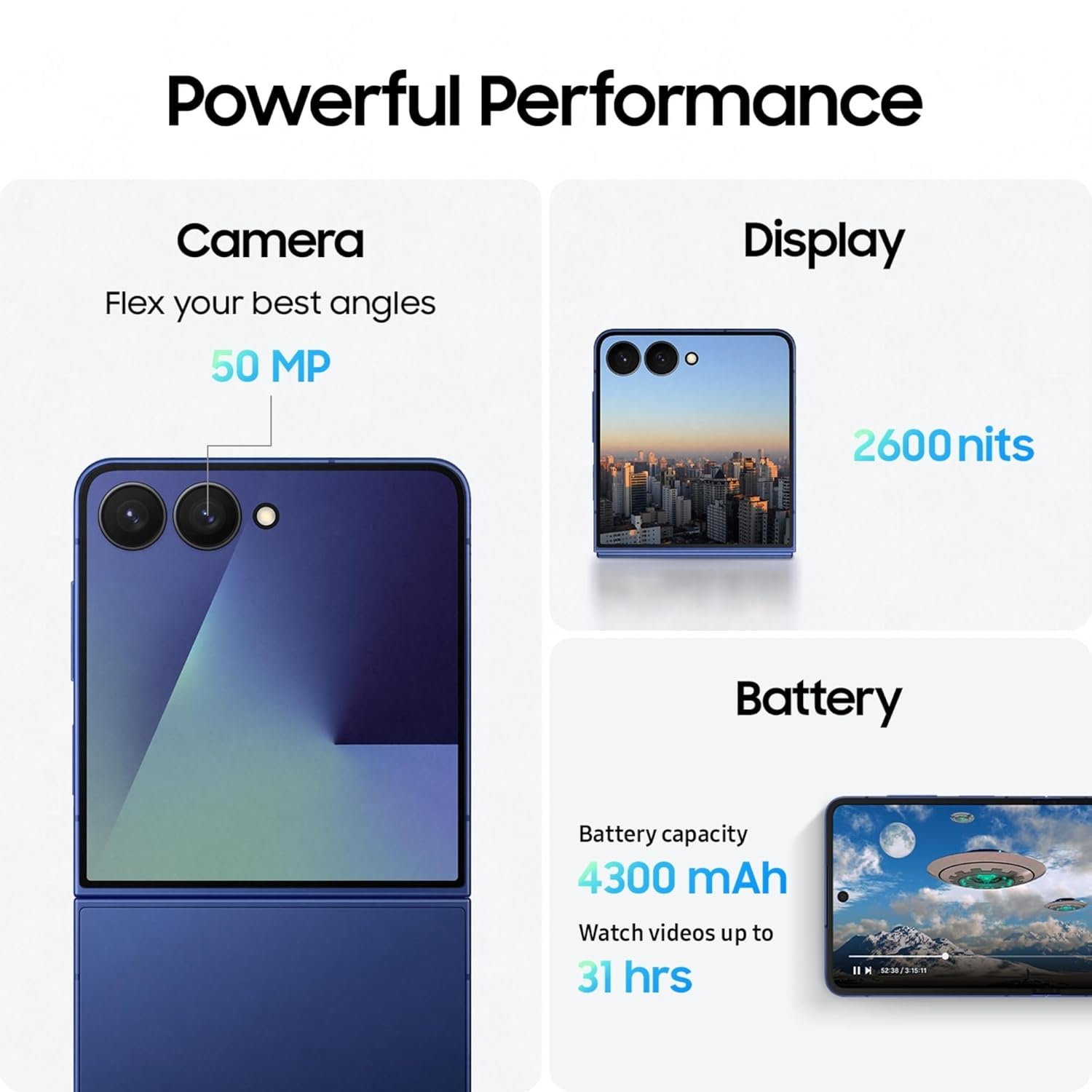 Samsung Galaxy Z Flip7 5G Smartphone with Galaxy AI (Blue Shadow, 12GB RAM, 512GB Storage), Ultra Sleek Design with 50MP High-Resolution Camera, Exynos 2500, Google Gemini Mahajan Electronics Online