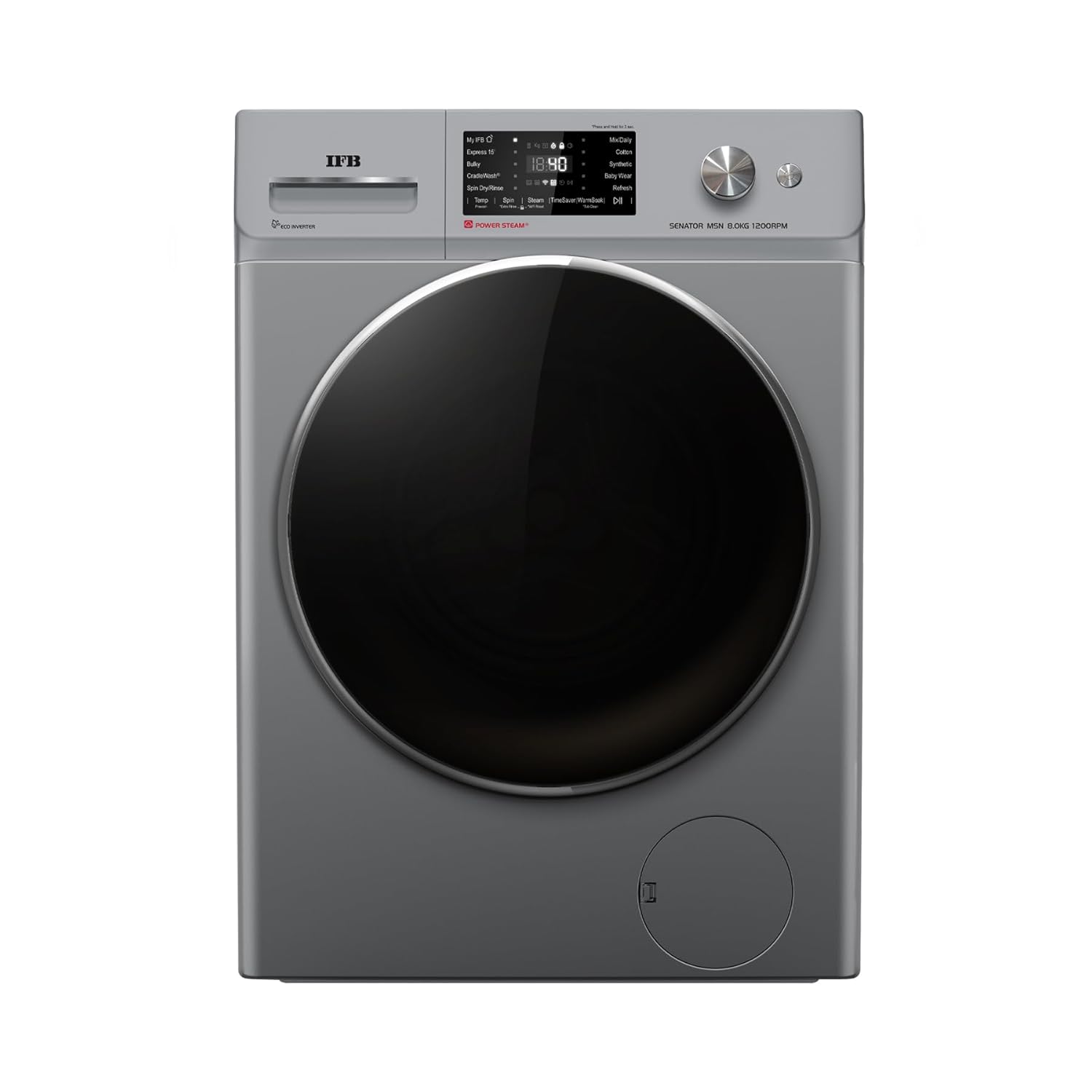 IFB SENATOR MSN 8012K 8 Kg 5 Star Front Load Washing Machine 2X Power Steam (1200 RPM, 2024 Model, Metallic Silver, Touch Control + Knob In-built Heater, 4 years Comprehensive Warranty) Mahajan Electronics online