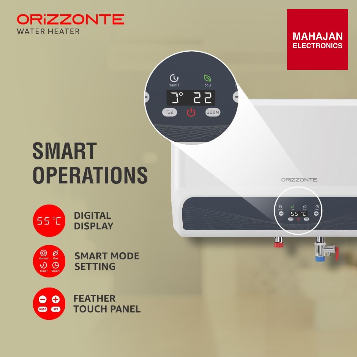 Havells Orizzonte 15 L Storage Water Heater with Glass Coated Tank, Digital Display & Remote Control, White – Mahajan Electronics Online.