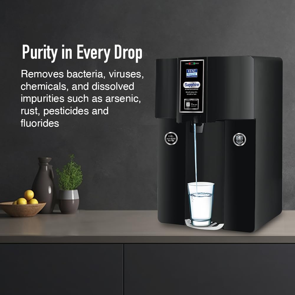 KENT Sapphire-B RO Water Purifier|RO+UF+Inline UV+Alkaline+TDS Control+UV LED in Tank |Fully Automatic On & – Mahajan Electronics Online.