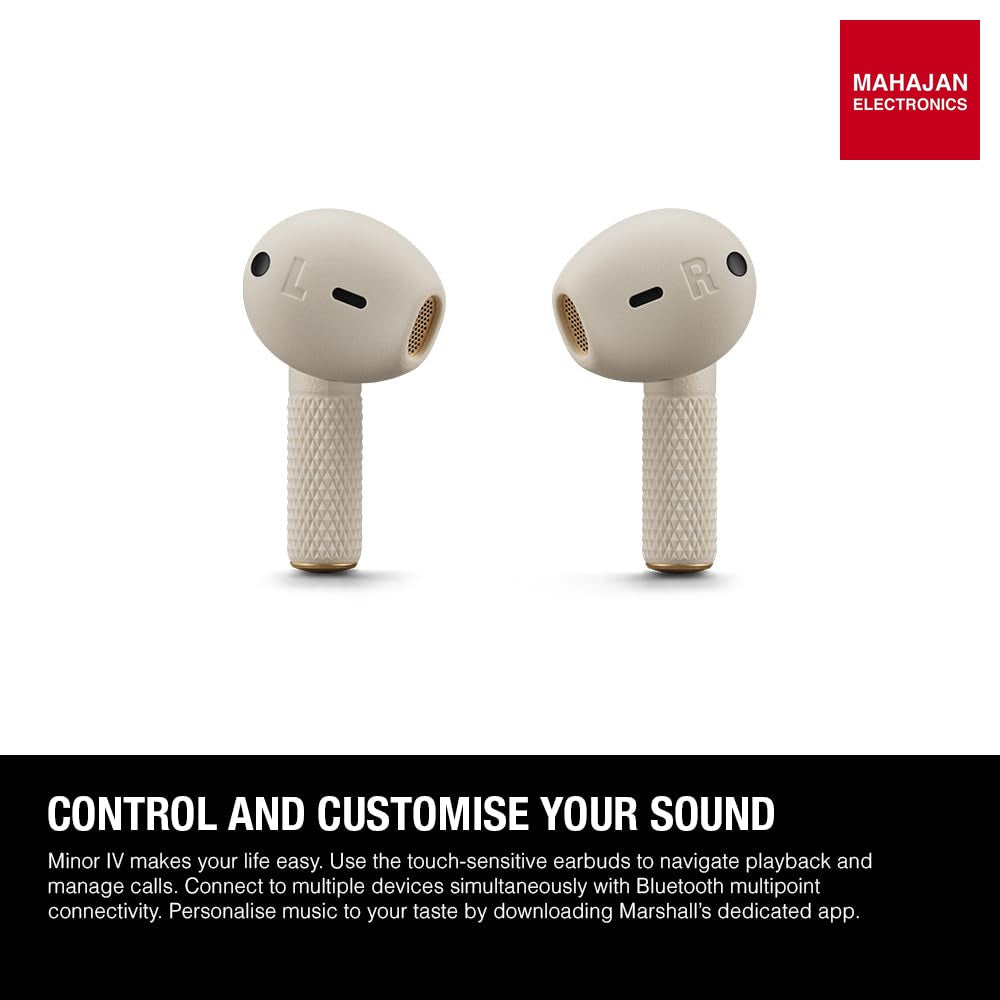 Marshall Minor Iv Wireless in Ear Earbuds with 30+ Hours of Playtime, Water-Resistant, Wireless Charging- Cream – Mahajan Electronics Online.