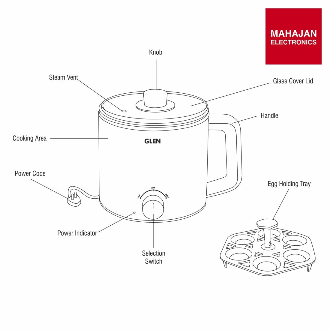 Glen 9016 EX Multicooker Electric Kettle 1.5 L – Mahajan Electronics Online.