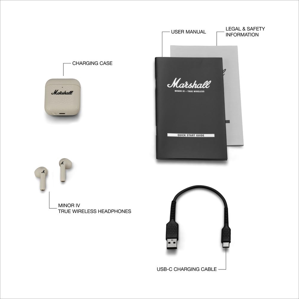 Marshall Minor Iv Wireless in Ear Earbuds with 30+ Hours of Playtime, Water-Resistant, Wireless Charging- Cream – Mahajan Electronics Online.