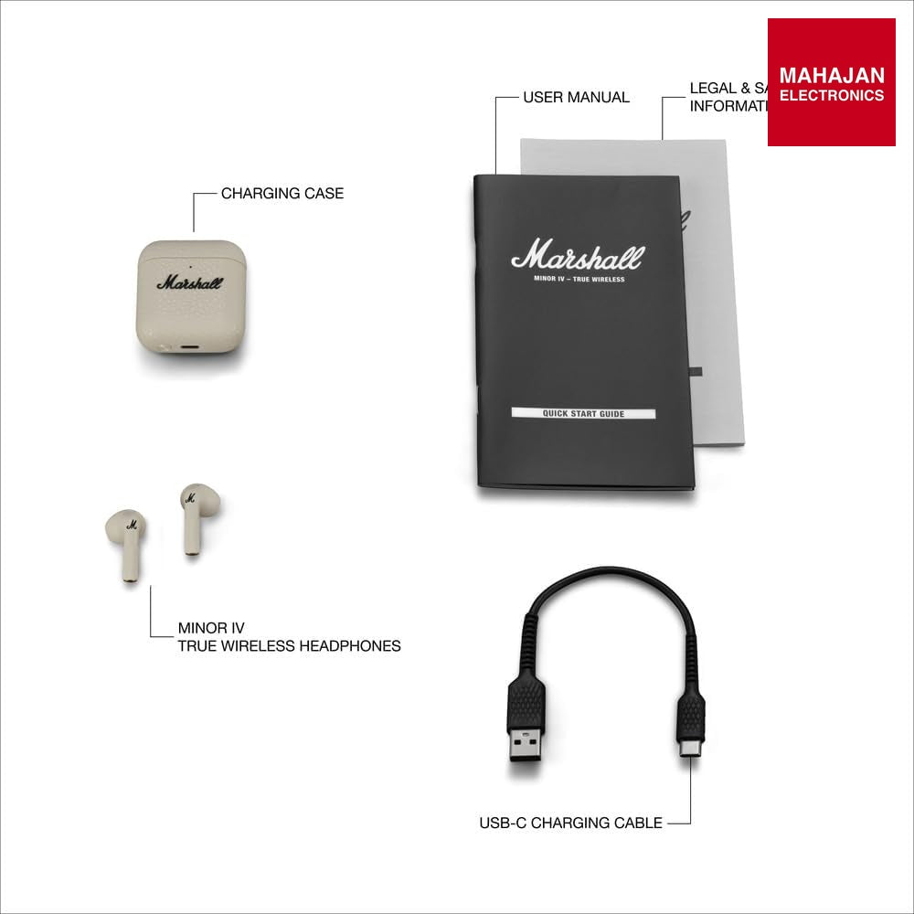Marshall Minor Iv Wireless in Ear Earbuds with 30+ Hours of Playtime, Water-Resistant, Wireless Charging- Cream – Mahajan Electronics Online.