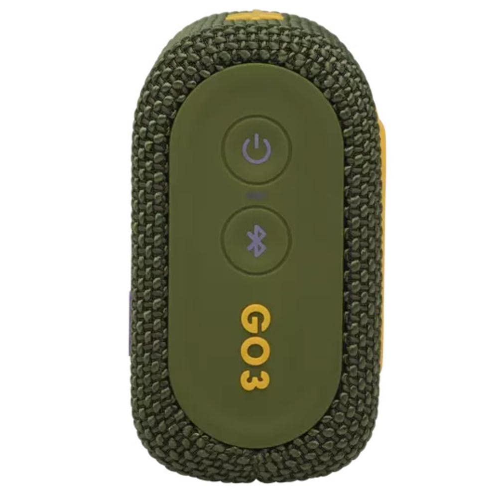 JBL Go 3, Wireless Ultra Portable Bluetooth Speaker, Pro Sound, Vibrant Colors with Rugged Fabric Design, Waterproof, Type C (Without Mic, Green) Mahajan Electronics Online
