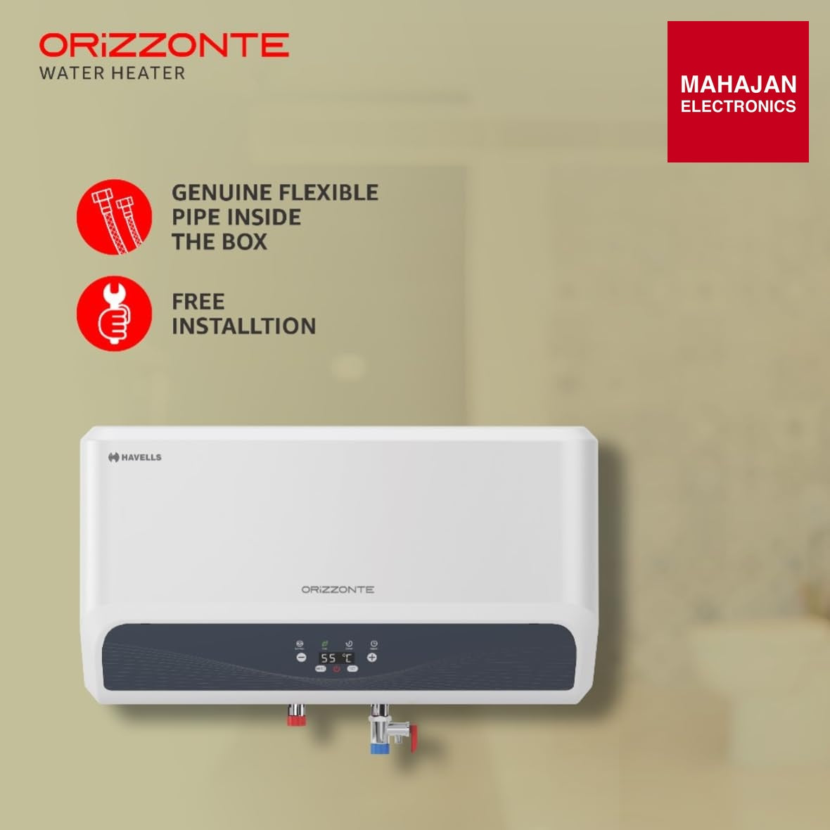 Havells Orizzonte 15 L Storage Water Heater with Glass Coated Tank, Digital Display & Remote Control, White – Mahajan Electronics Online.